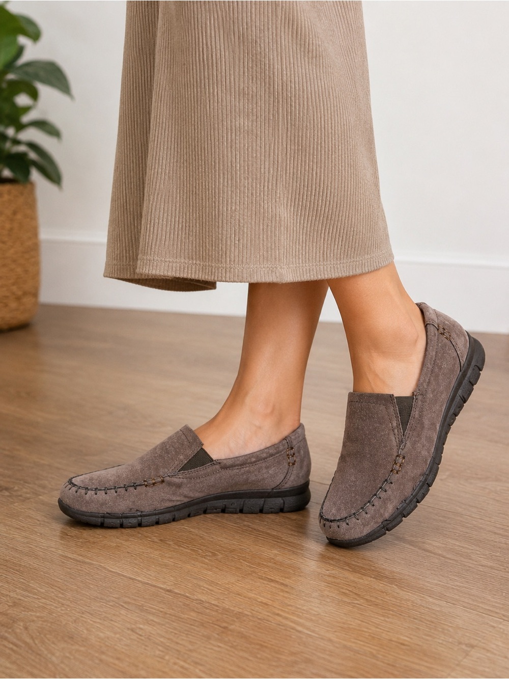 Sketchers Relaxed fit Casual Suede Slip-On Loafers in Taupe air cooling woman 9